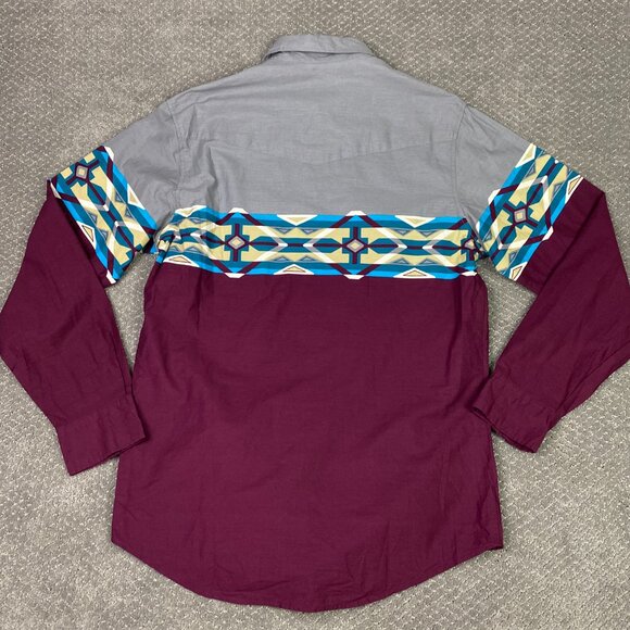 Roper Vintage Wear Shirt Men's Large Gray Burgundy Pearl Snap Wester Aztec NWT - Picture 3 of 13